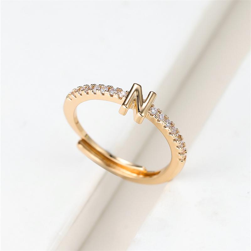 1 ks Zlatá barva 26 anglických písmen CZ Zirkonové otevírací prsteny Nastavitelné prsteny Šperky
