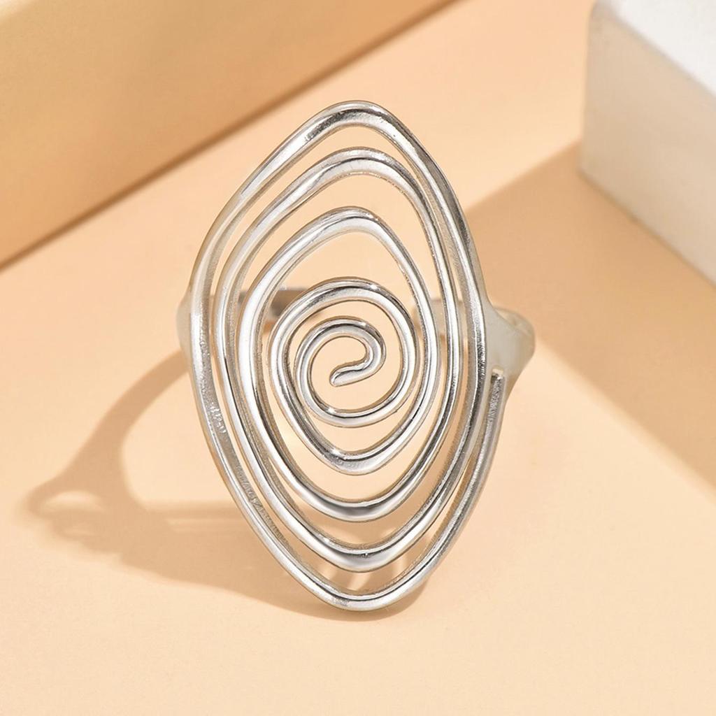 Adjustable Stainless Steel Geometric Spiral Ring for Women
