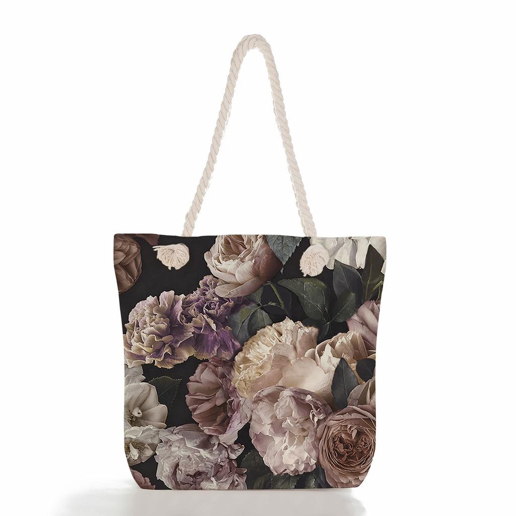Multifunctional Flower Printed Thick Rope Shoulder Beach Bag 7585