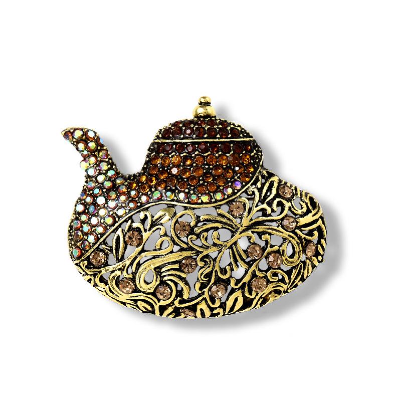 SKEDS Мода Винтаж Лампа Аладдина Чайник Броши Женские Леди Кристалл Ретро Значки Дизайн Модный Костюм Одежда Брошь Булавка коричневый