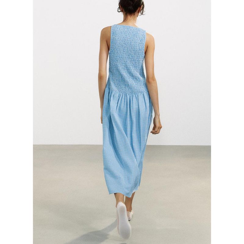 Spring and Summer Women's Clothing Gentle Round Neck Sleeveless Honeycomb Format Stretch Fabric Midi Skirt Dress 3067329