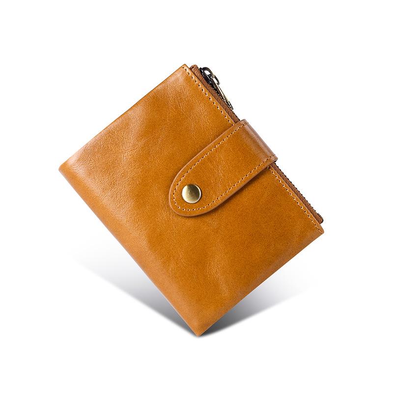 Herren Geldbörse Ölwachs Echtes Rindsleder Doppelreißverschluss RFID Multifunktional Retro Geldbörse