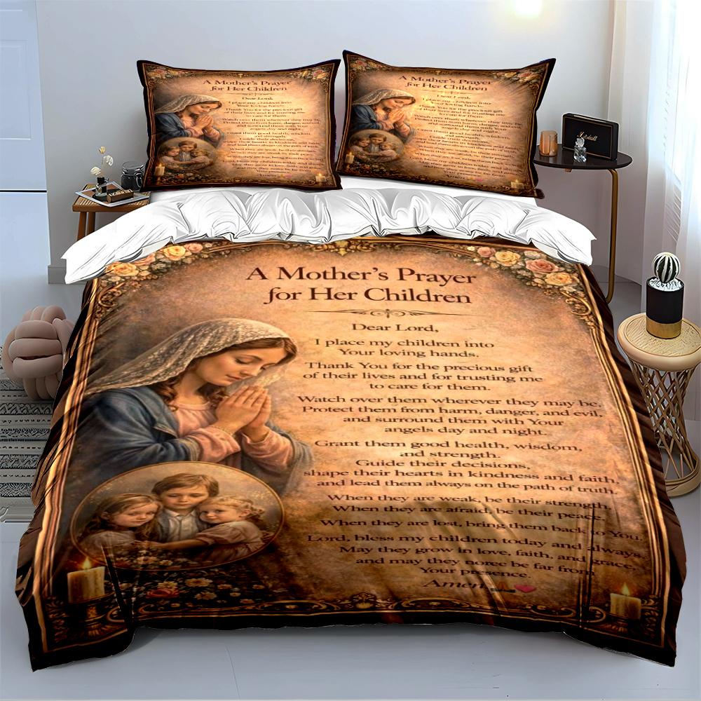 Mother's Prayer Bedding Set with Text Bedding set (1 duvet cover, 2 pillowcases, duvet not included)