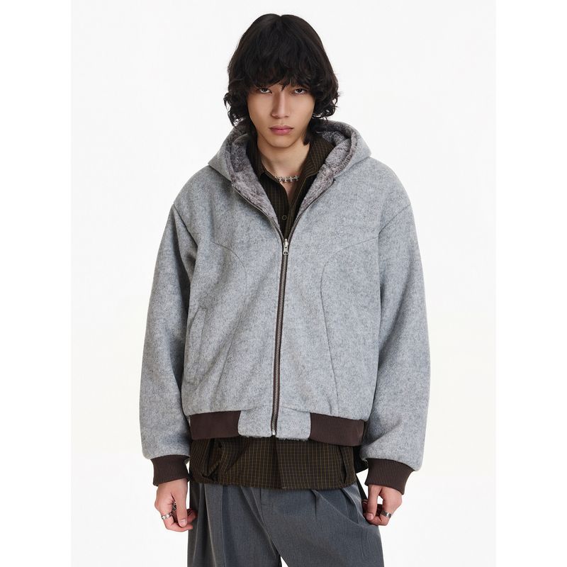 Blaexit American Retro Reversible Hooded Cotton Jacket for Men, Winter Thickened Woolen Coat
