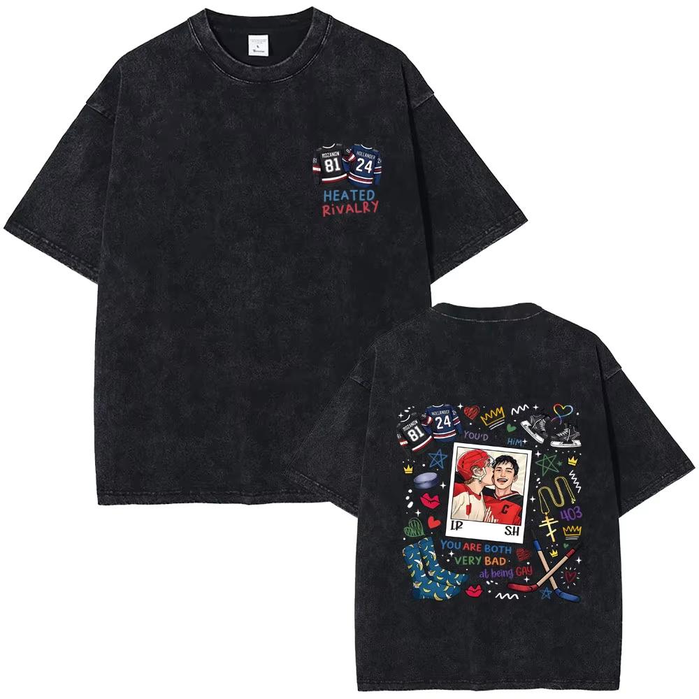 Hot Sale Heated Rivalry Heated All The Time Washed Vintage T-shirts Men Women Fashion Oversized T-shirt Male Y2k Cotton T Shirts