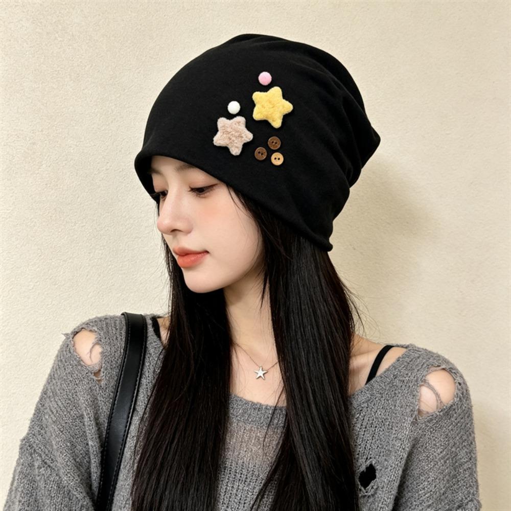 Háčkovaná čepice s hvězdami, volný střih, japonský styl, kukla, odolná, navlékací čepice, venkovní