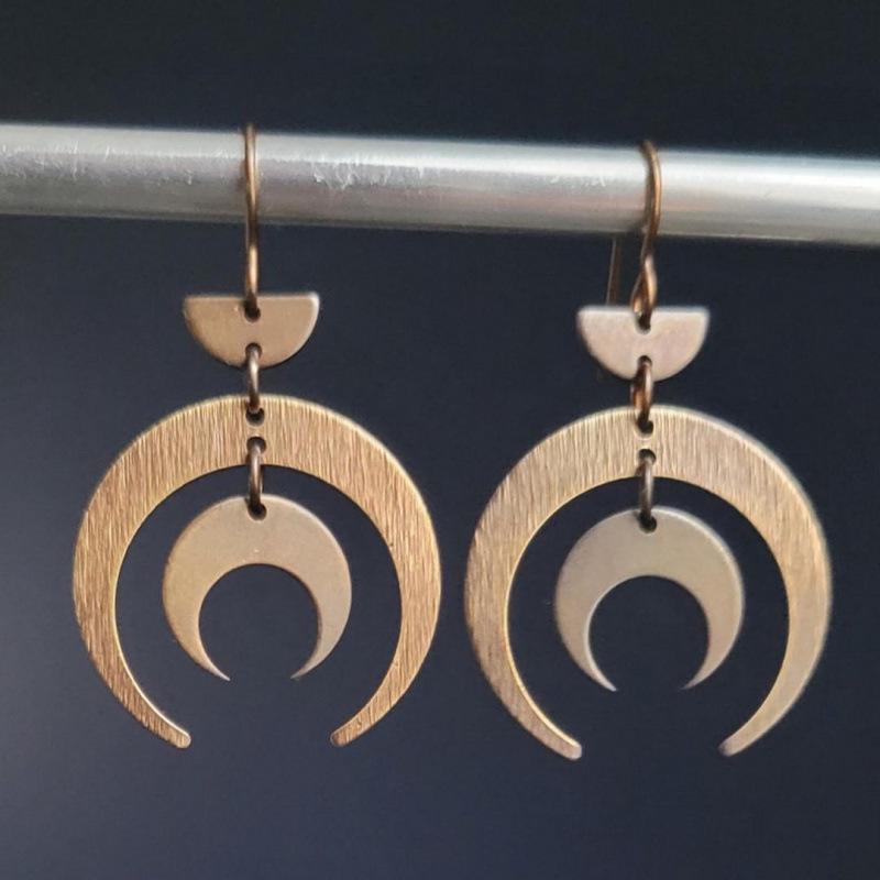 Bohemian Crescent Moon Brass Earrings: Antique Brass Metal for an Elegant Look
