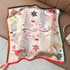 Light luxury Nordic style purple morning glory printing mulberry silk silk scarf women's high-end temperament 111 silk small square scarf