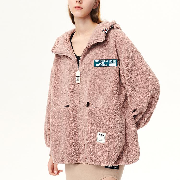 Fila X MIHARA YASUHIRO Collaboration Series Sports Leisure Knit Faux Shearling Warm Hooded Jacket Women Jackets Victoria-Purple F11W143506F-VT