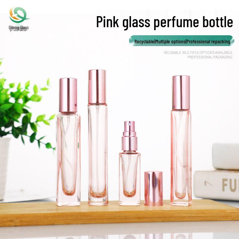Translucent Pink Glass Spray Perfume Bottle, 10ml - Portable Cosmetic Sample Bottle
