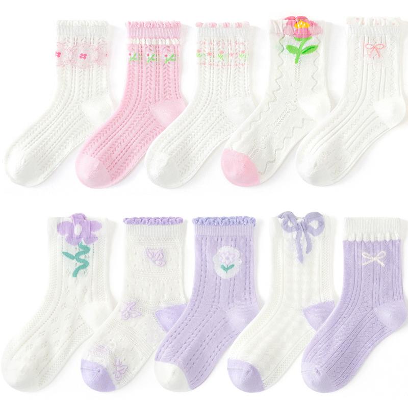5 Pairs Cotton Childrens Mesh Socks Soft Thin Summer Sock Kids Baby Candy Sock Girls Breathable Flower Casual Cute Socken