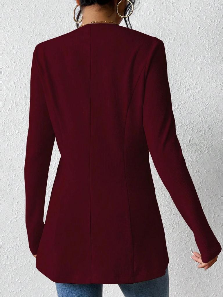 2025 European & American Korean V-neck Long Sleeve Solid Color Blazer
