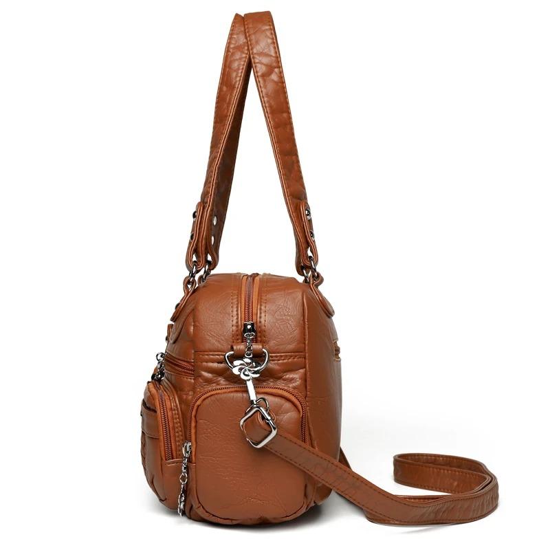 2025 New Women's Handbag Casual Commuter Multi Pocket Single Shoulder Middle aged Mom's Bag Soft Leather Versatile Crossbody Bag