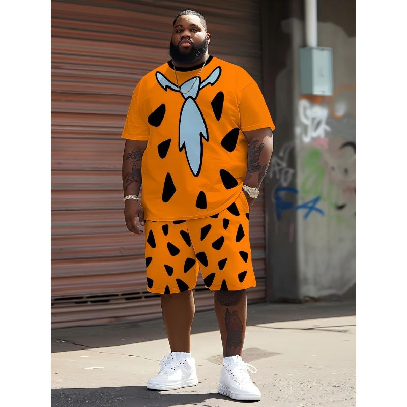 Men s large size fashionable casual round neck short sleeve men s summer suit S
