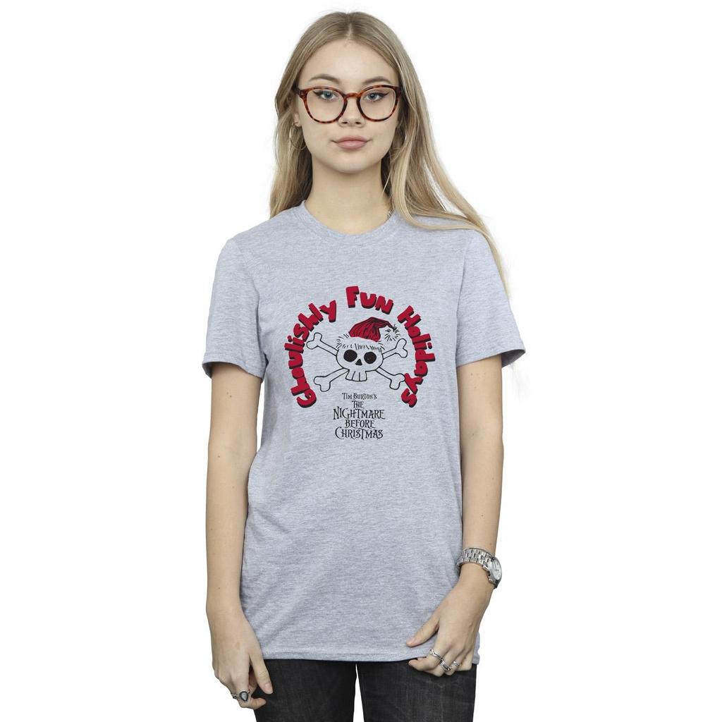 Disney Womens/Ladies The Nightmare Before Christmas Ghouishly Fun Holidays Cotton Boyfriend T-Shirt