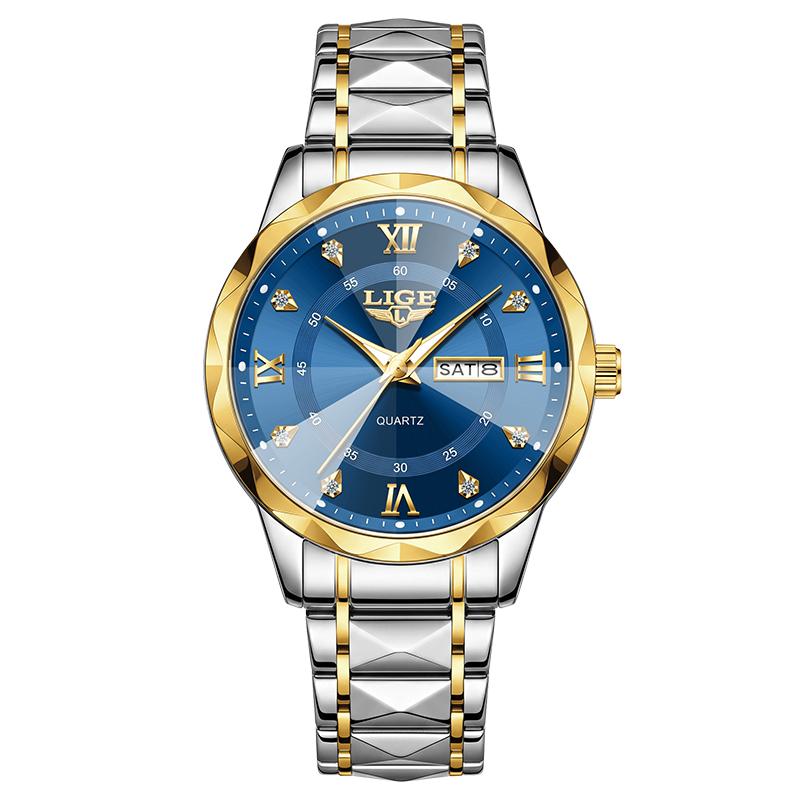 LIGE Top Brand Luxury Man Wristwatch Waterproof Luminous Date Week Men Watches Stainless Steel Quartz Men's Watch Male reloj