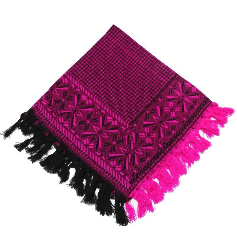Traditional Elderly Woman Headscarf With Woolen Knit Square Pattern For Rural Farm Photoshoot