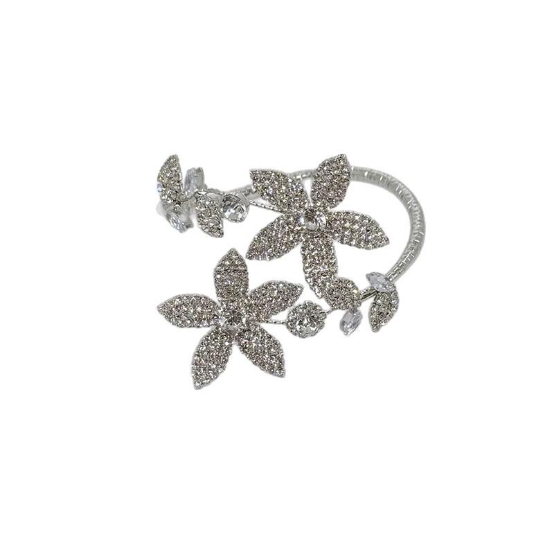 Cool Silver Sparkling Flower Winding Bracelet, Light Luxury Niche Irregular Open Bangle For Women