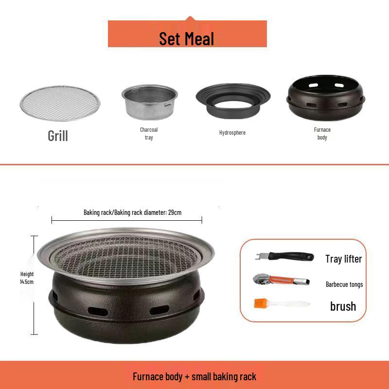 Koreanischer BBQ Runder Gusseisen Rauchloser Holzkohlegrill für Außen- und Innenbereich
