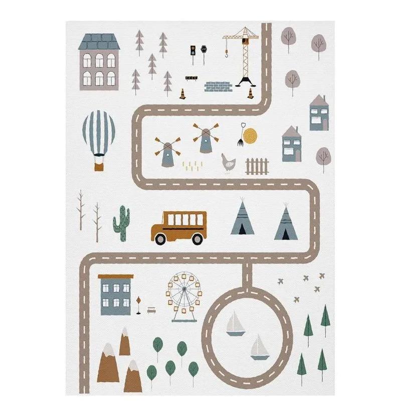 Zvířecí Město Auto Silnice Dětský Koberec Vzdělávací Dopravní Hrací Podložka Barevný Kreslený Potisk Koberec pro Dětský Pokoj Hernu