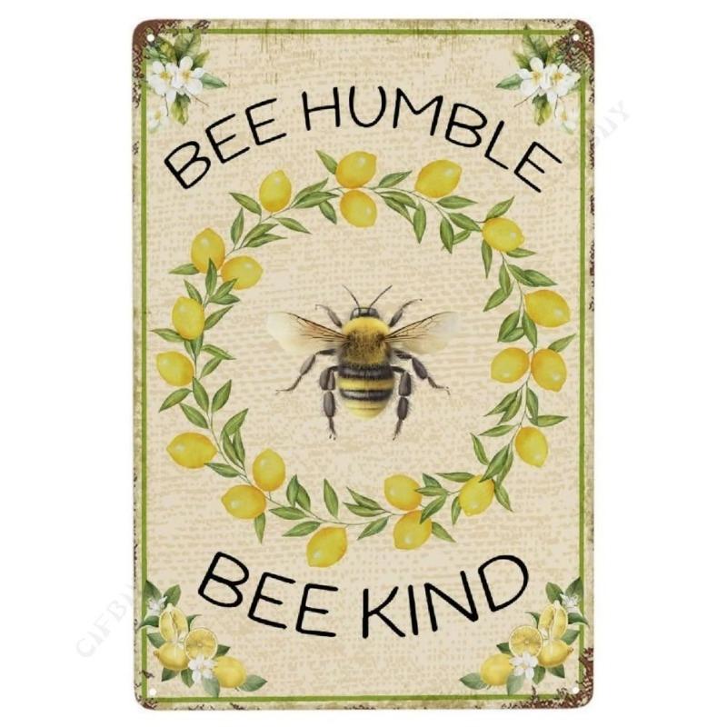 Bee Metal Wall Sign for Home Cafe Bar, Creative Tin Decor 30x20cm