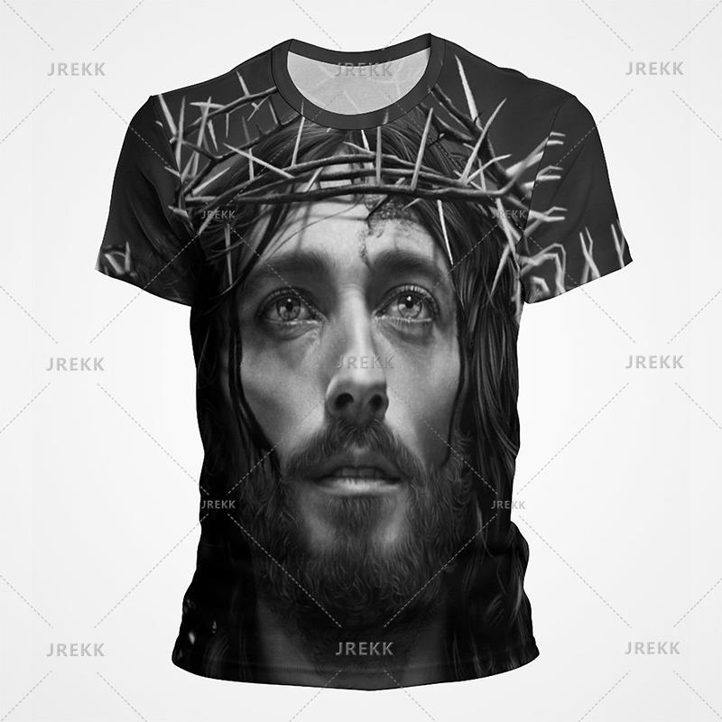 Summer Round Neck 3D Christ Jesus Print Top Fashionable Casual Short Sleeved Men's T-shirts