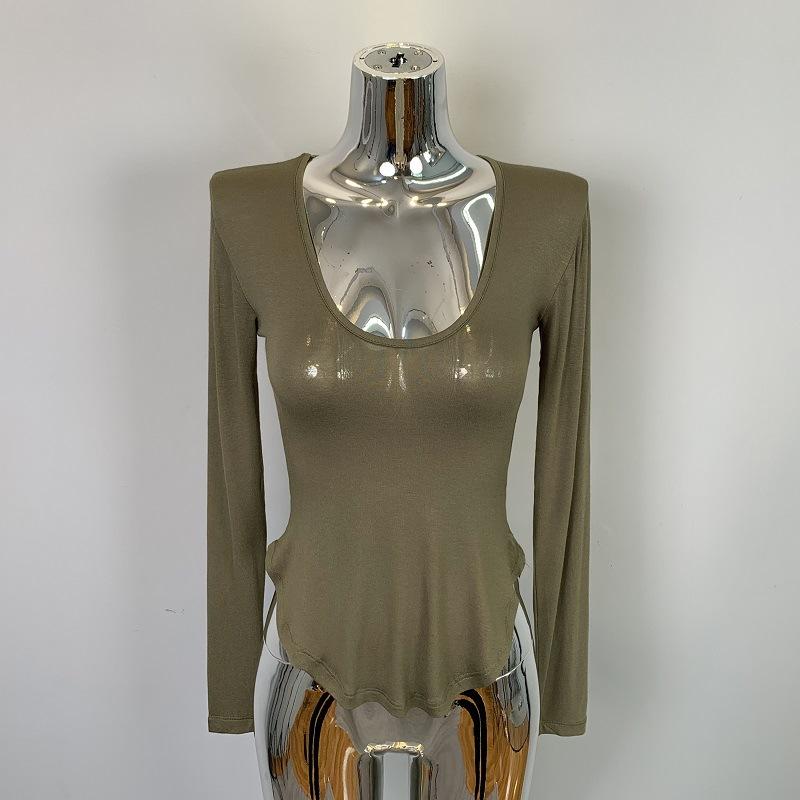 

Корейская футболка облегающего кроя с сексуальным изогнутым подолом, топ с длинным рукавом, женская одежда One Size армия зеленый