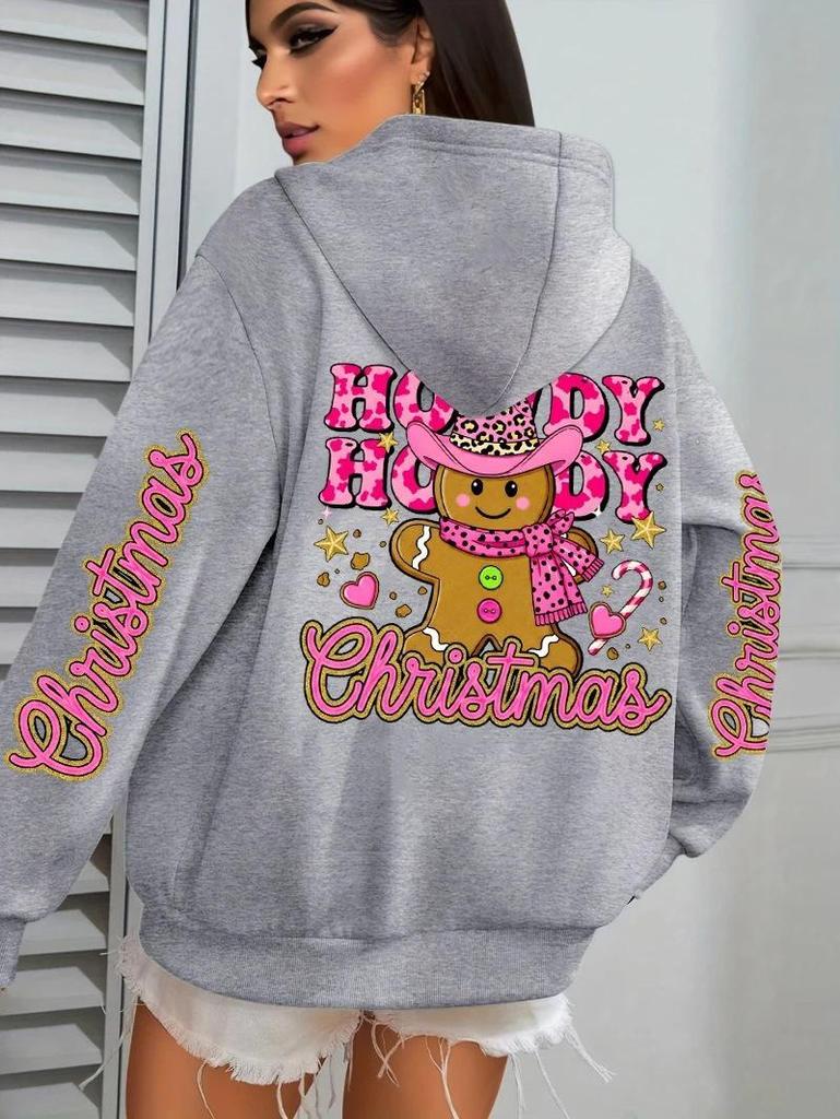 Women's Merry Christmas Pattern Pocket Pullover Hoodie - Casual Wear for Autumn/Winter
