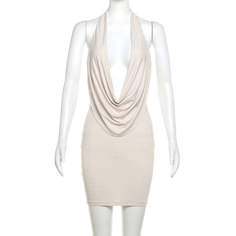 

Fashion Style Ins New Arrival Fashion Sexy Halterneck Low-Cut Slim Fit Short Skirt Sexy Open Back Sheath Dress Women Khaki S