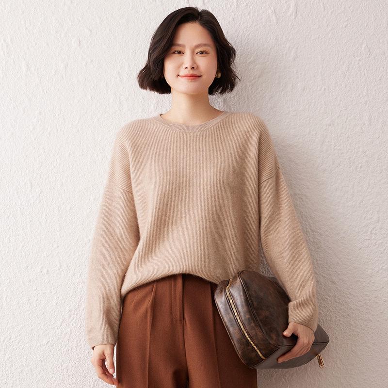 Lekasha Women's Thickened Cashmere Round Neck Sweater - Autumn/Winter Loose Knit Pullover.