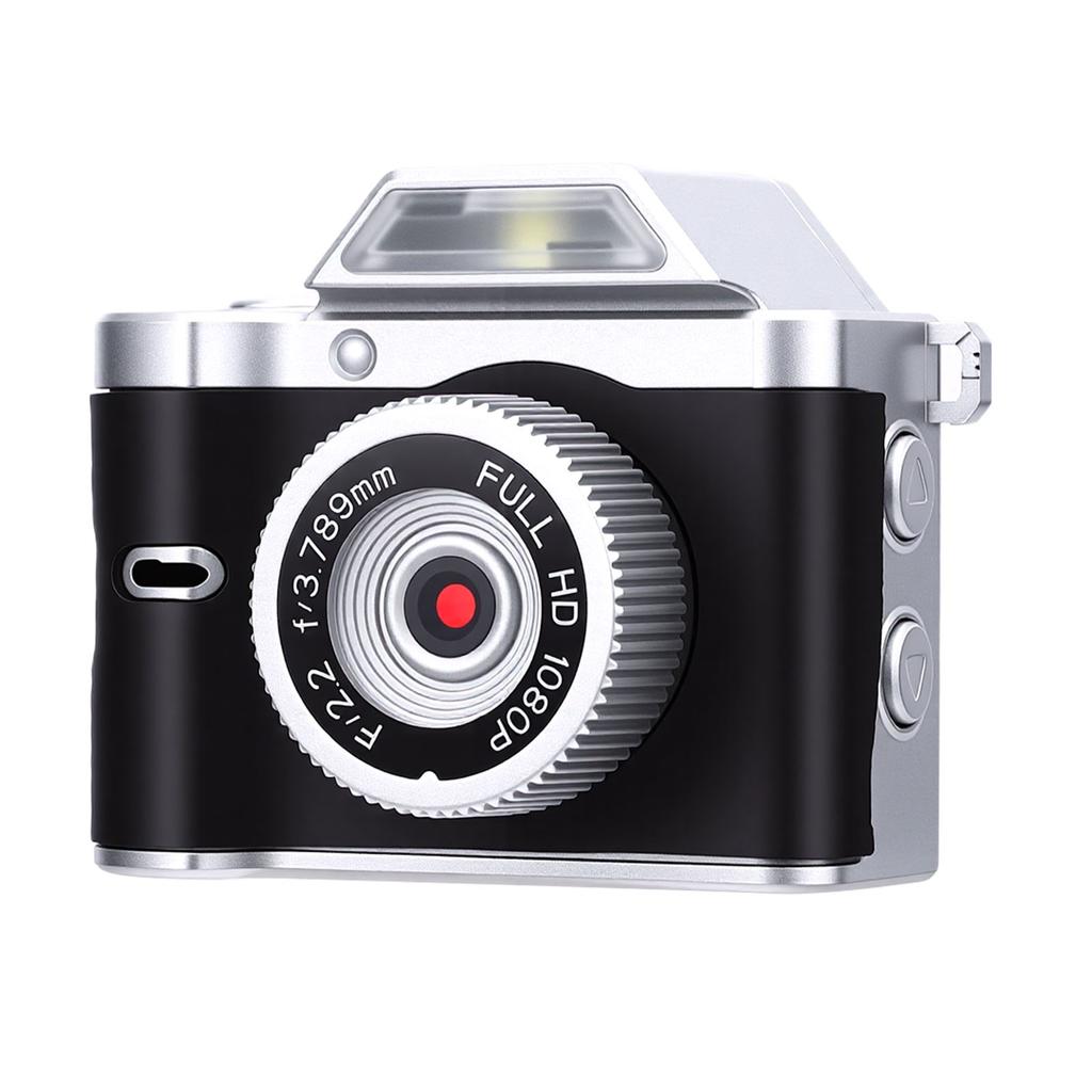 Tiny Keychain Camera Magnetic Mount 12MP 1080P Portable Retro Camera with 0.96 Inch Screen LED Fill Light for Video