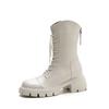 Autumn New Style Women's Boots Lace Up Mid Follow Round Head Fang Hei Rubber Wear-resistant Sole  Platform Shoes Outdoor Leisure