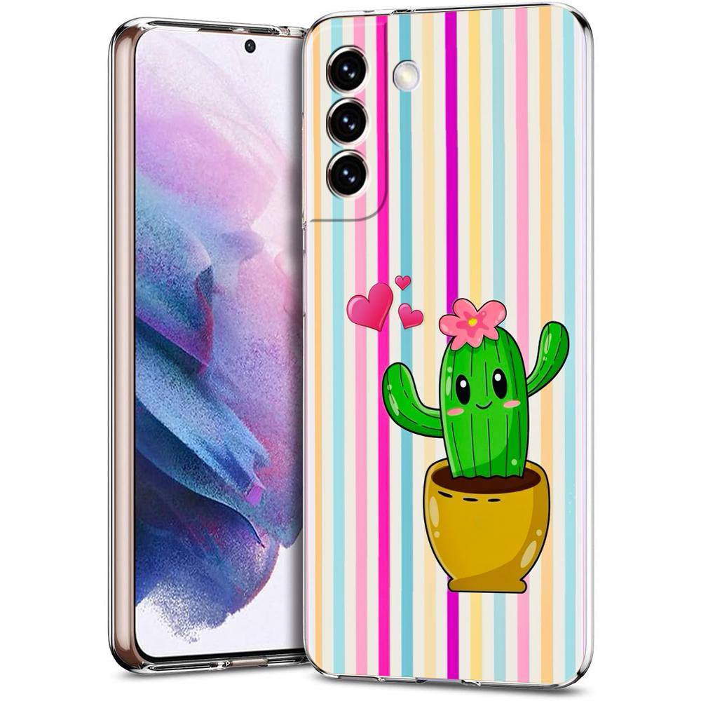 

Прозрачный чехол для телефона для Samsung Galaxy S25, S24, S23, S22, S20, S21, FE, Ultra, S10, S10E, S9, Plus Мягкая TPU крышка Милый мультяшный кактус samsung s9