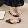 High heels spring and summer new single shoes women's versatile thick heel bag head hollow rivet tip niche flat women's shoes