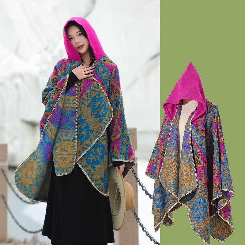 Yunnan Dali Ethnic Style Women's Warm Hooded Scarf Cloak