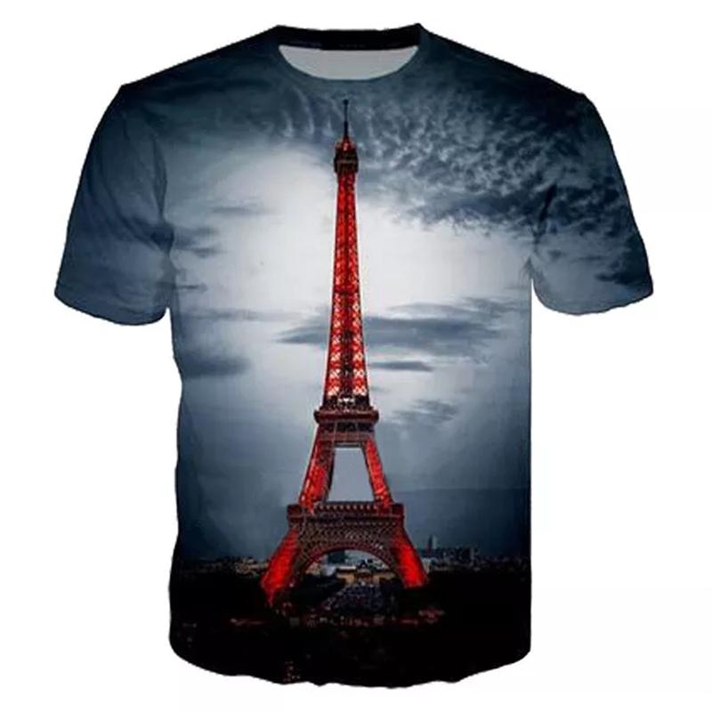 Novelty France Paris Eiffel Tower 3D Graphic Tees Y2k Men Women Short Sleeve Street Tshirt Kids Casual Oversized Tops Clothing