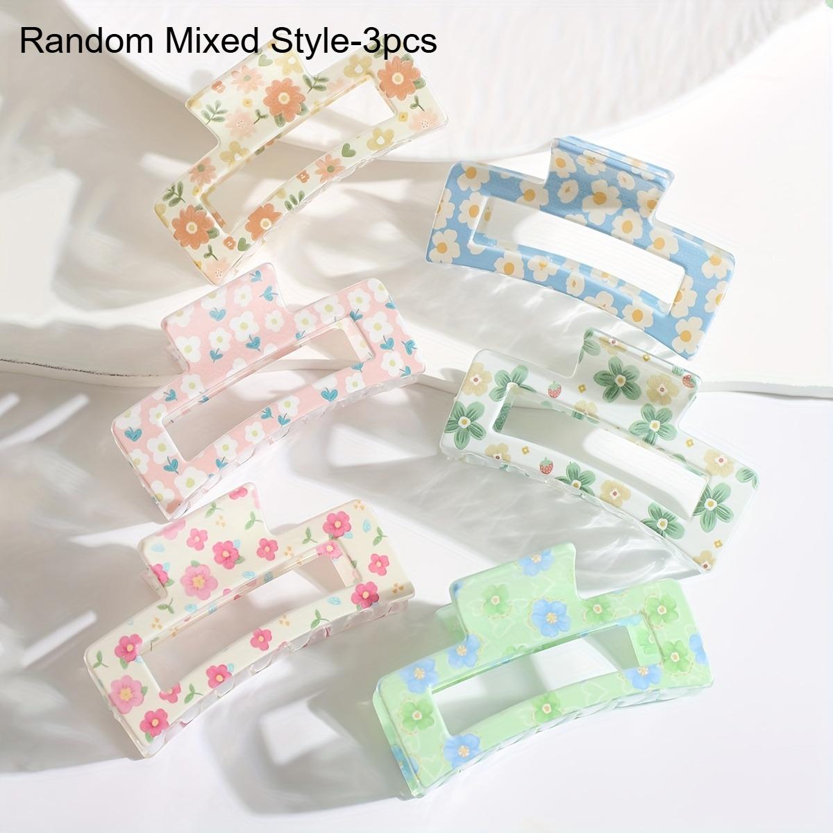 

3pcs Floral Print Hair Claws Large Plastic Hair Clips Colorful Hair Accessories with Elegant Minimalist Design Cute Hair Claws 3pcs
