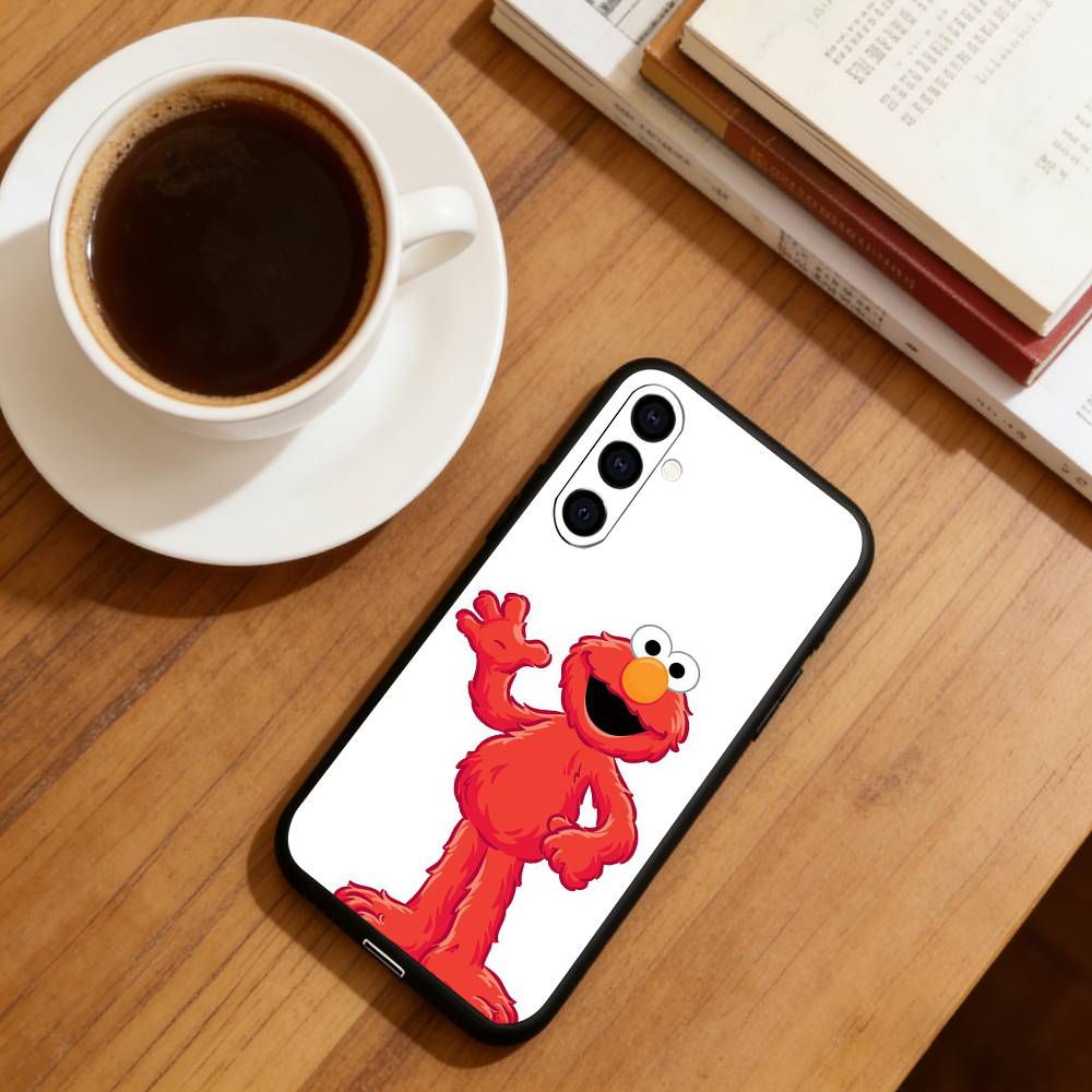 Cut Cartoon E-Elmo Phone Case Black Silicone Soft For Samsung Galaxy A73,A72,A71,A70,A53,A52,A51