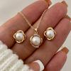 European and American Niche Ins Imitation Pearl Necklace Earrings Set, Sweet, Simple and Light Luxury Design Flower Jewelry