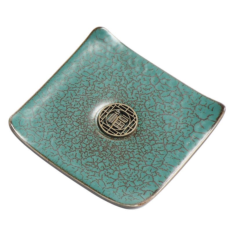 Peacock Green Glazed Ceramic Gongfu Teacup Saucer Coaster - Creative Heat-Insulating Pottery Mat for Tea Ceremony Accessories
