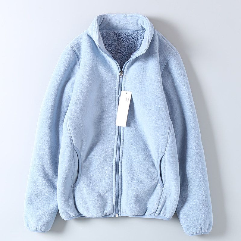 Export Single Order Autumn and Winter Men's and Women's Double-Layer Composite Fleece-Lined Thickened Lamb Wool Warm Stand-Collar Fleece Jacket