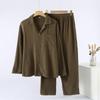 Men's pajamas spring and autumn crepe cloth pure cotton double-layer cotton yarn cardigan homewear loose large size long-sleeved trousers homewear