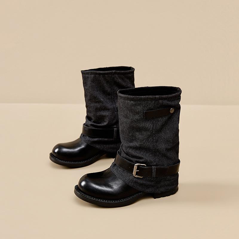 Martin boots women's autumn new thick heel pile boots temperament French fashion belt buckle medium boots women's boots