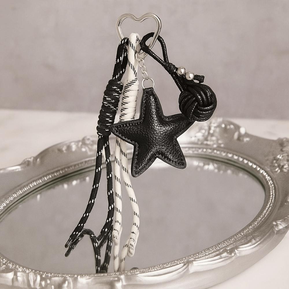 Woven Rope Leather Star Keychain Hanging Star and Ball Pendant  Girls Couple Girlfriends