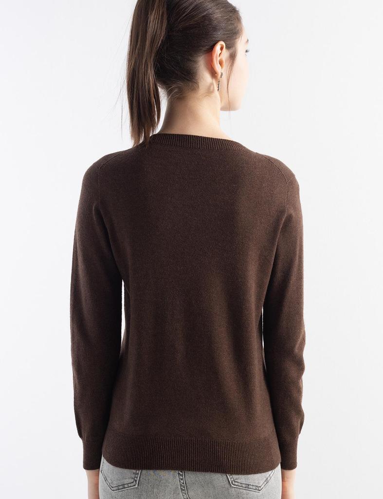 Women's Solid Color Wool Pullover Sweater - Round Neck, Long Sleeve, Versatile Base Layer Knitwear