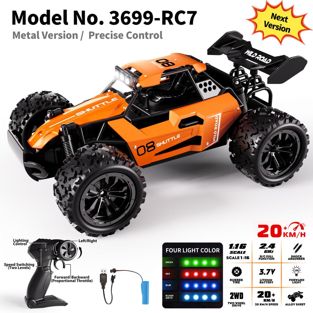 1:16 2WD Metal RC Truck High-Speed up to 20km/h 2.4GHz Alloy Body with USB Rechargeable Battery Ideal Gift for Halloween Christmas Thanksgiving