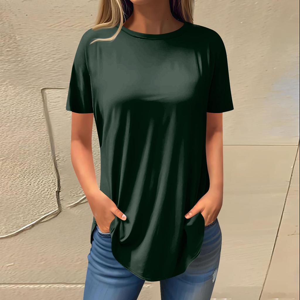 Moda dame ocazional umăr pozitiv decolteu rotund culoare solidă cu mânecă scurtă pulover Top