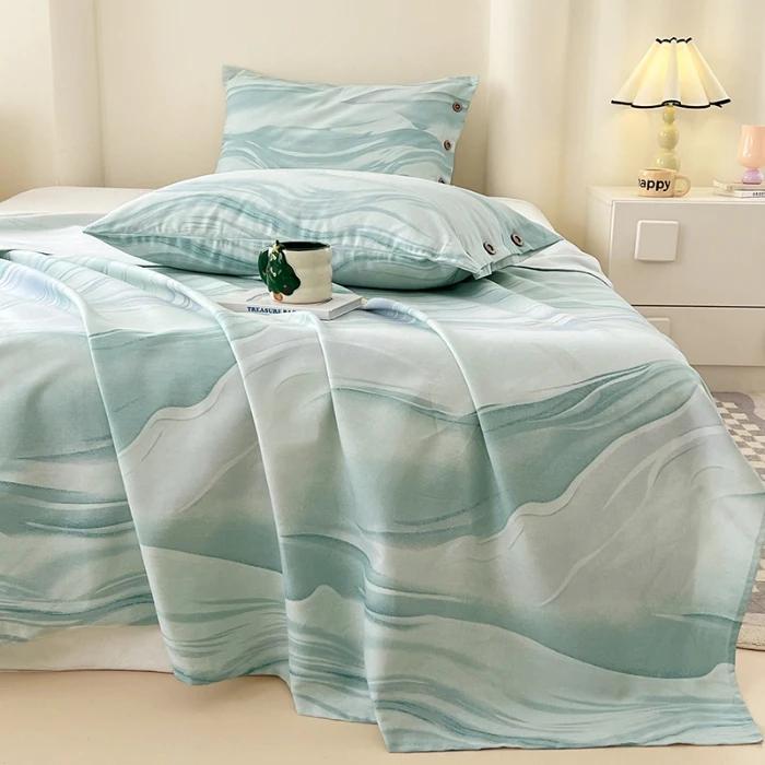 2025 new raw cotton old coarse cloth bed sheet single piece summer button pillowcase quilt sheet skin-friendly three-piece set
