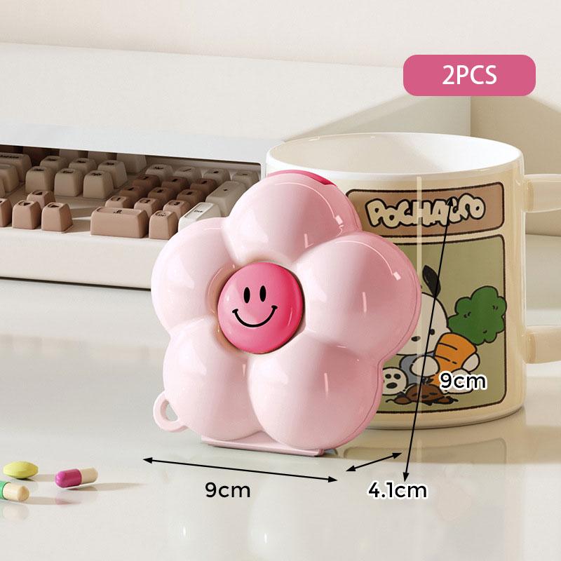 2PCS Cute Flower Portable Medicine Box Five-compartment Sealed Earrings Jewelry Portable Storage Box
