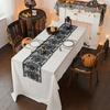 Halloween Schwarze Spitze Tischläufer Totenkopf Design Weicher Stoff Feiertags-Partydeko Esstischdekoration Gothic Deko Heimdeko